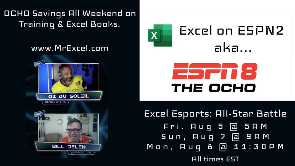 Special OCHO deals on Training & Books to Celebrate Excel Being on ESPN! Special OCHO deals on Training & Books to Celebrate Excel Being on ESPN!